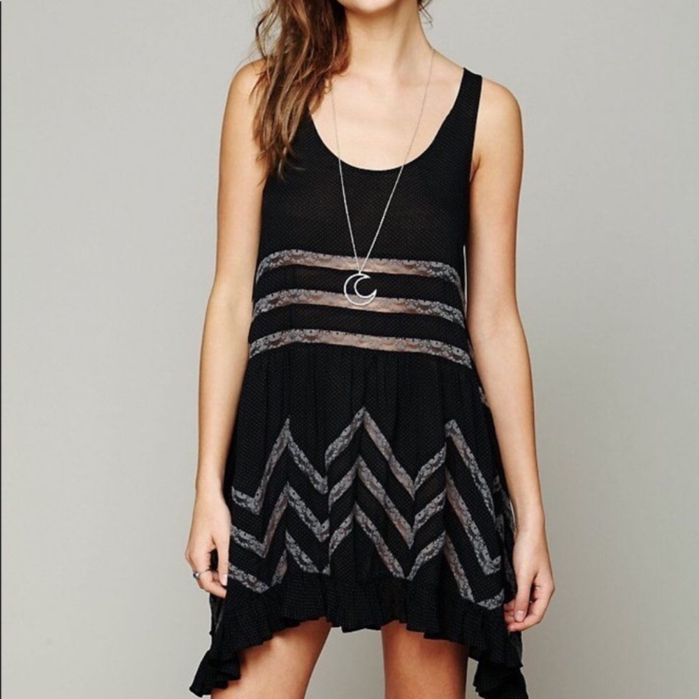 Free people voile and lace trapeze slip dress BLACK XS $88 - Picture 1 of 6